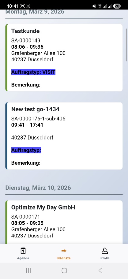 Nächste Aufträge