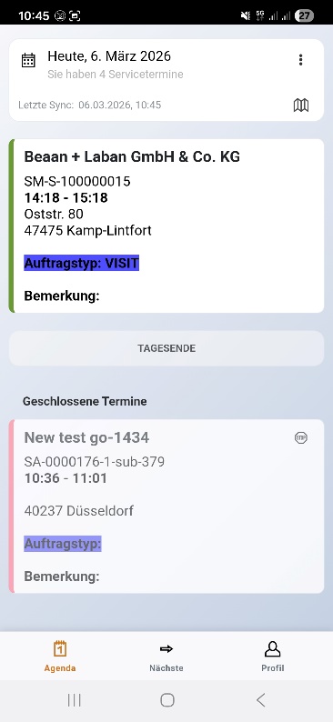 geschlossene Aufträge